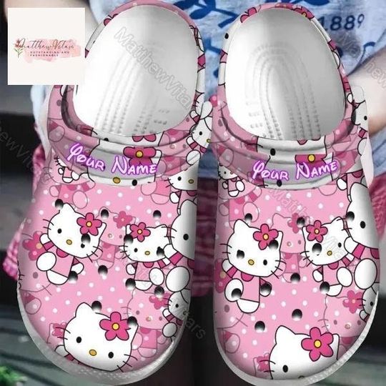 Hello Kitty Clogs, Personalized Shoes, Hello Kitty Summer Shoes, Kitty Cartoon Shoes, Gift For Her, Vacation Gift, Birthday Gift