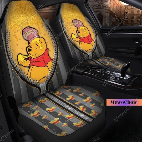 Winnie The Pooh Zip Car Seat Covers, Pooh Bear Front Seat Covers, Pooh Car Decoration, Disney Pooh Car Seat, Car Seat Protector Decor