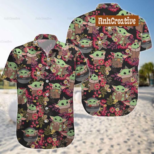 Baby Yoda Shirt, Star Wars Hawaiian Shirt, Star Wars The Mandalorian Button Down Shirt Short Sleeve, Gifts For Women Men, Hawaiian Shir