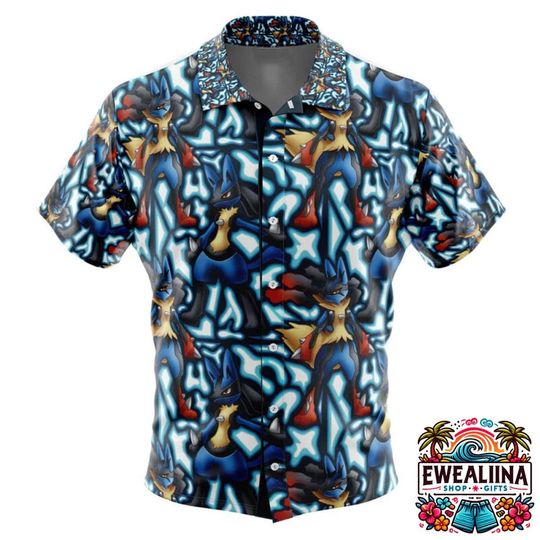 Lucario Hawaiian Shirt and Shorts Set, Birthday Gift for Him