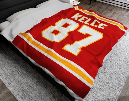 Personalized Name and Number Kansas City Chiefs Jersey Velveteen Plush Blanket | Christmas Birthday Gift Idea | Sport Football Kelce Fans