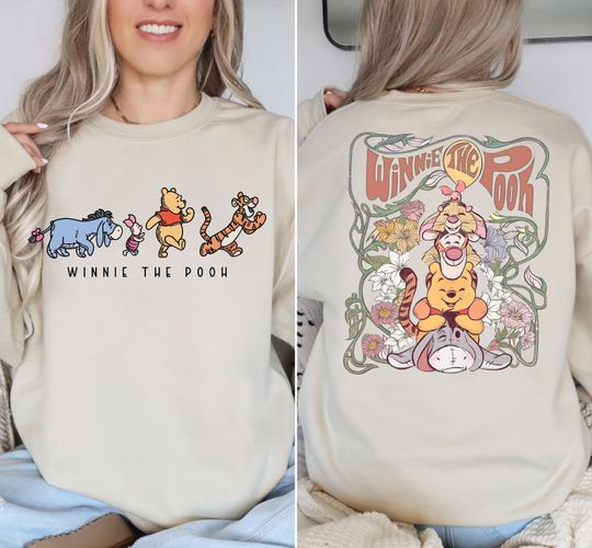 Retro Winnie The Pooh Sweatshirt, Winnie The Pooh And Friends Sweatshirt, Disney Pooh Bear Back Front Sweatshirt, Disney Family Sweatshirt