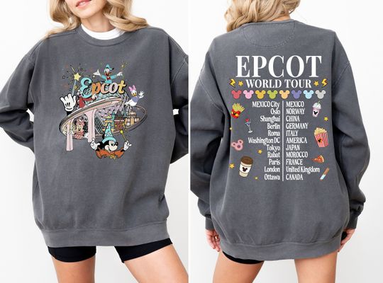 Comfort Colors Disney Epcot Sweatshirt, Epcot World Tour Sweatshirt, Mickey And Friends Epcot World Tour Sweater, Disney Group Sweatshirt