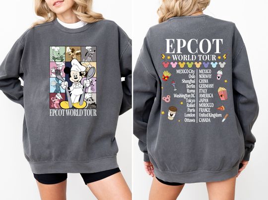 Comfort Colors Disney Epcot Sweatshirt, Mickey And Friends Epcot World Tour Sweatshirt, Mickey Eras Tour Sweater, Mickey Eras Tour Sweater