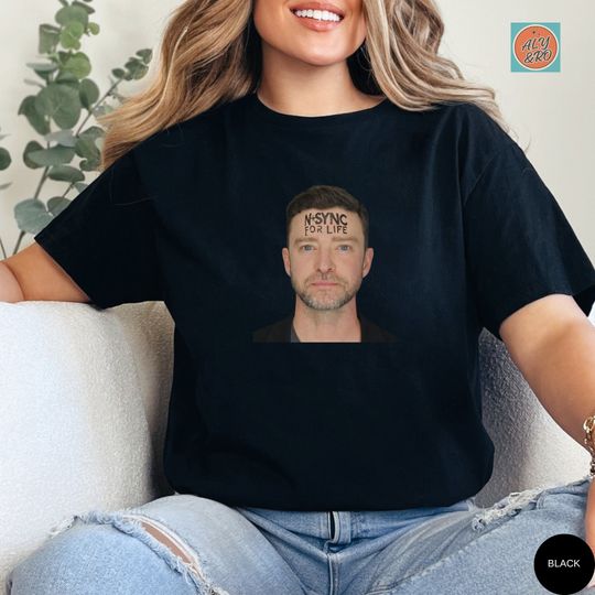 Justin Timberlake TShirt Arrest Mugshot, N*SYNC For Life, N*SYNC For Life  Unisex short sleeves heavy cotton shirt, multiple colors full size S-5XL sizes