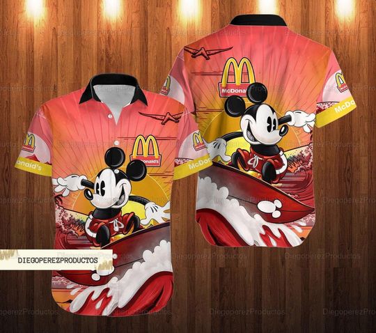 McDonalds Hawaii Shirt, Mickey Mouse Hawaiian Shirt, Fast Food Shirt For Men, McDonalds Button Shirt, Disney Vacation Shirt