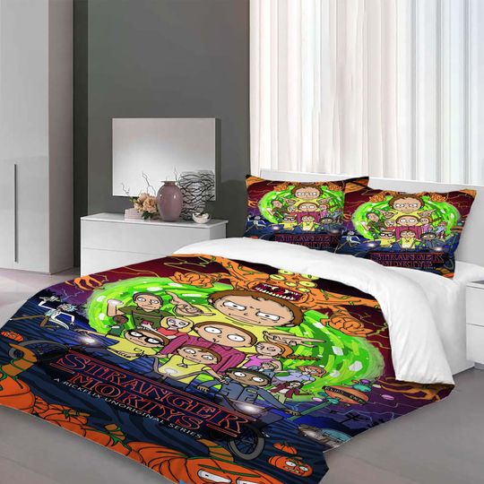 Christmas Rick and Rickandmorty Three-Piece Quilt cover Set, Christmas Gift pillowcase Home Decor, Child Gift for Soft Comfortable Bedding Bedroom