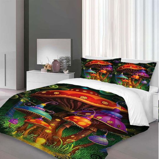 Christmas Wild Mushroom Three-Piece Quilt cover Set Christmas Gift pillowcase Home Decor Child Gift for Soft Comfortable Bedding Bedroom.