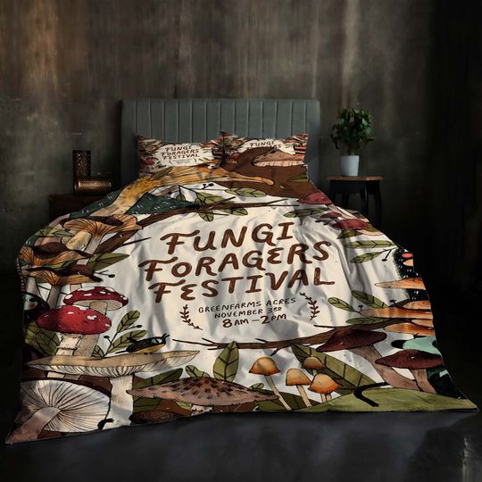 Christmas Wild Mushroom Three-Piece Quilt cover Set Christmas Gift pillowcase Home Decor Child Gift for Soft Comfortable Bedding Bedroom.