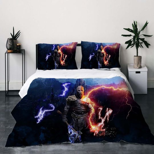 Three-Piece Quilt cover Set Christmas God of war ragnarok Gift pillowcase Home Decor Child Gift for Soft Comfortable Bedding Bedroom.