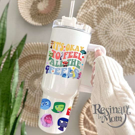 Inside Out Tumbler, It's Ok to Feel all this Feels Cup, Disney Tumbler, Disney Cup with Straw, Disney Tumbler with Handle, Custom Cup