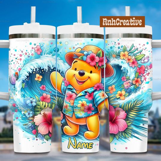 Winnie The Pooh Tumbler, Personalized Summer Pooh 40oz Tumbler, Disneyland Tumbler, Disney Family Cup, 40oz Tumbler, Pooh Bear Gift