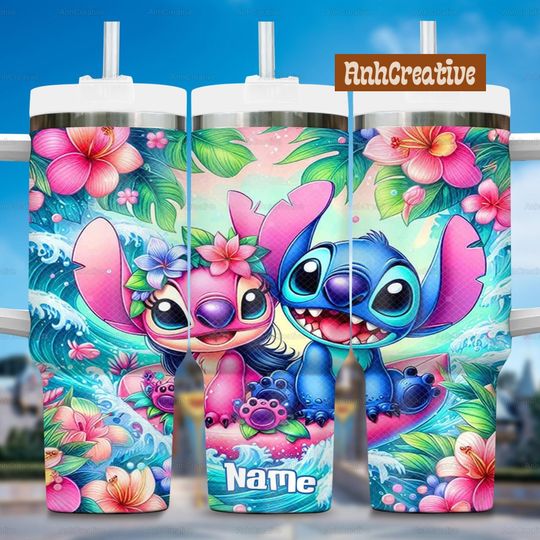 Personalized Stitch And Angel Summer Tumbler, Lilo And Stitch Tumbler, Stainless Steel Tumbler, Stitch And Angel Tumbler, Personalized