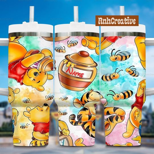 Personalized Winnie The Pooh Tumbler, Pood And Friends Tumbler 40oz, Cartoon Tumbler With Handle, Disney Tumbler, Disneyland Gifts