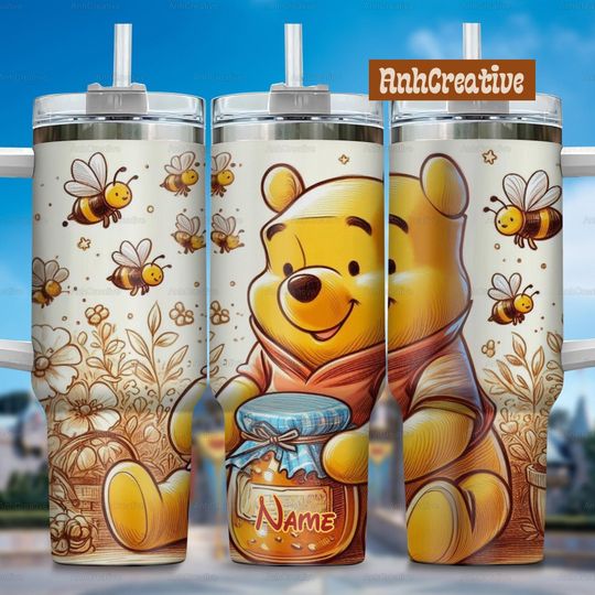 Personalized Winnie The Pooh Tumbler, Disney Cartoon 40oz Tumbler, Custom Name Pooh Bear Tumbler, Disney Pooh Insulated Tumbler