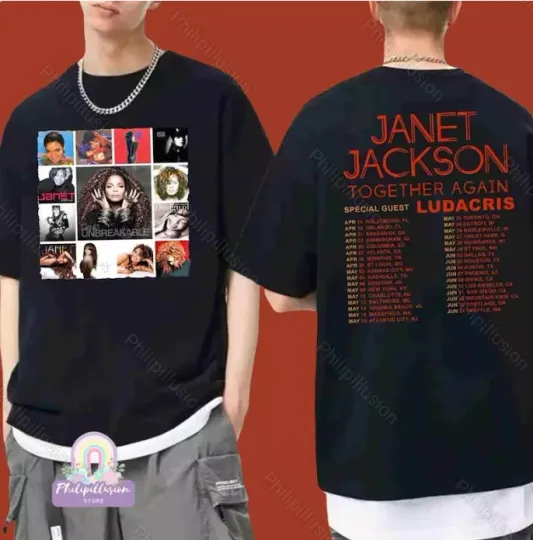 Janet Jackson Together Again Double Sided Shirt, Music Tour Shirt, Music Merch for Fans, Gift for Fans, Music Short Sleeved Shirt