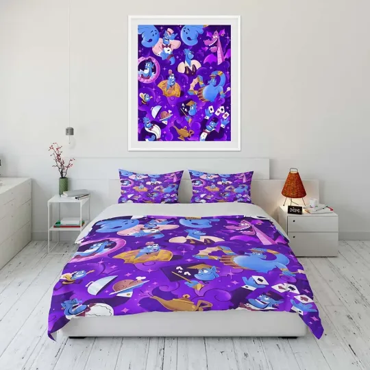 Disney Genie Cartoon Bedding Set, Home Room Bedroom Disney Bedding Set, Gift for Fans, Funny Gift Idea