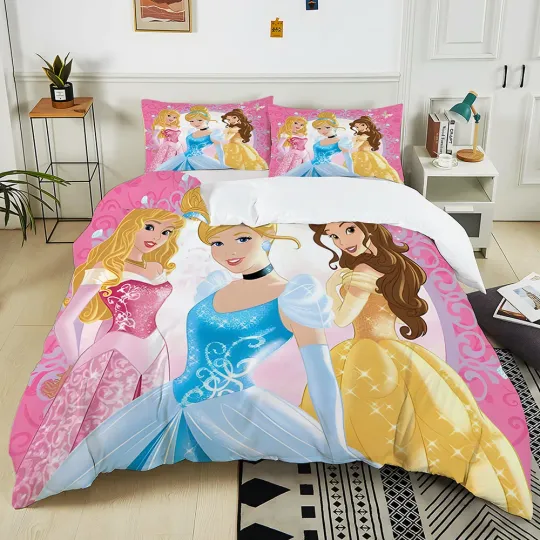 Disney Princesses Bedding Set, Home Room Bedroom Disney Bedding Set, Gift for Fans, Funny Gift Idea