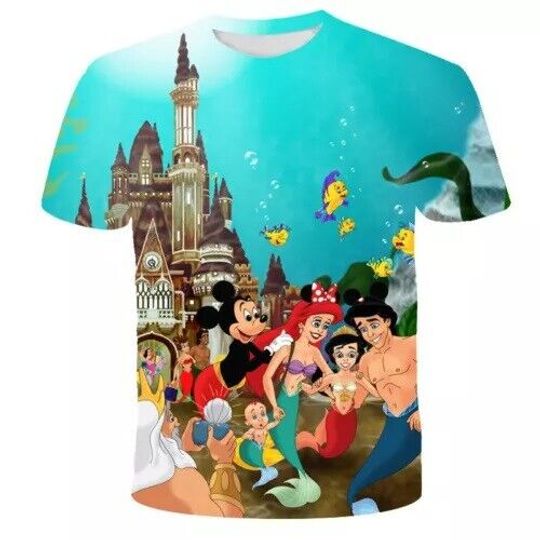 Discover Mickey Mouse And The Little Mermaid Ariel Family Magic Castle Tshirt 3D Printed, Disney Casual Tee, All Size Available