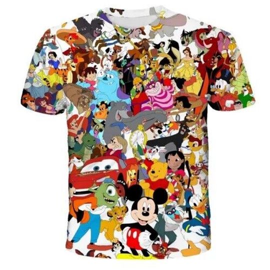 Enchanting All Animated Cartoon Characters Fan Gift Colorful Tshirt 3D Printed, Disney Casual Tee, All Size Available