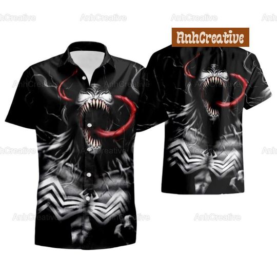 Venom Summer Hawaiian Shirt, Venom The Last Dance Hawaiian Shirt, Marvel Hawaiian Shirt, Horror Button Shirt, Aloha Shirts