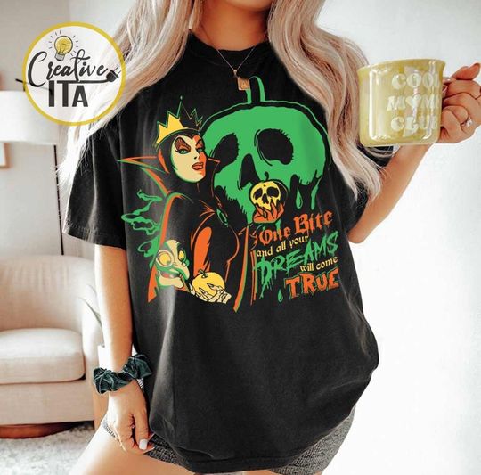 Disney Villains Evil Queen T-shirt, One Bite and all your dreams will come true Shirt, Disney Halloween Shirt, Halloween Merch, Halloween Clothing for Men, Women and Kids