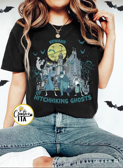 Vintage Beware of Hitchhiking Ghosts T-shirt, Retro The Haunted Mansion Shirt, Disney Halloween Shirt, Halloween Merch, Halloween Clothing for Men, Women and Kids