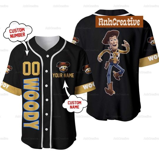Custom Disney Toy Story Woody Baseball, Baseball Jersey Disneyworld, Personalized Jersey, Gift For Disney Fans, Disney Toy Story