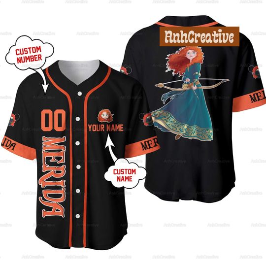 Custom Princess Merida Jersey Shirt, Disney Princess Baseball Jersey, Disney Princess Tee, Princess Merida Tee