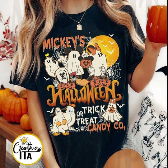 Vintage Mickey and Friends Halloween Ghost T-shirt, Disney Halloween Trick or Treat Shirt, Disney Halloween Shirt, Halloween Merch, Halloween Clothing for Men, Women and Kids