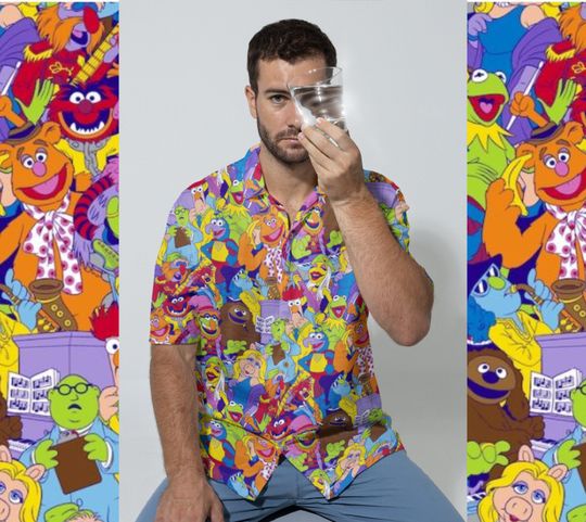 S-5X Disney Muppets, Men's Button Down, Disney Cruise Shirt, Kermit, Miss Piggy, Animal, Gonzo, Rowlf, Beaker, Fozzie Bear, Muppets Shirt