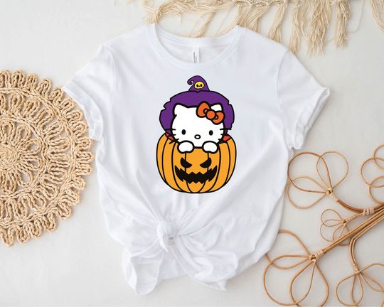 Hello Kitty Halloween Pumpkin CatCotton Tee, Graphic Tshirt for men, women, Unisex, Trending Casual Fashion