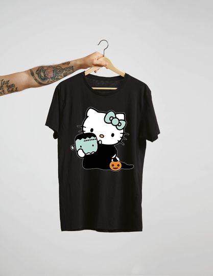 Hello Kitty Halloween Casual Short Sleeve Tee, Trending Street Fashion