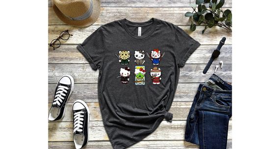 Halloween Movie Hello Kitty Cotton Shirt, Comfortable Short Sleeve Sports Tee for Men, Women, Kids - Trending Street Fashion