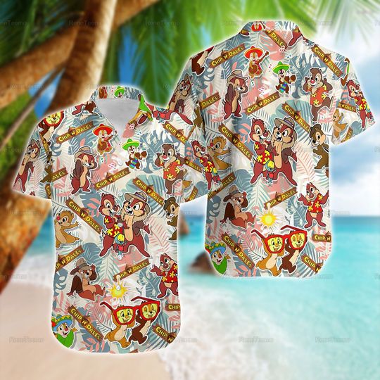 Chip And Dale Hibiscus Hawaiian Shirt, Chip 'n Dale Hawaiian Shirt, Rescue Rangers Shirt, Beach Hawaiian Shirt