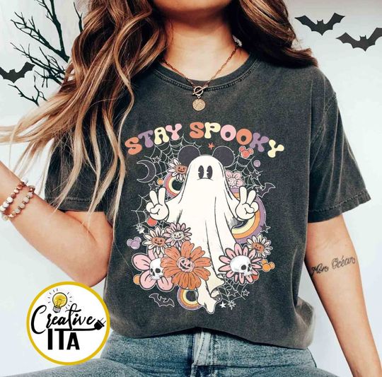 Vintage retro Mickey Ghost Stay Spooky Shirt, Disney Halloween Shirt, Halloween Merch, Halloween Clothing for Men, Women and Kids