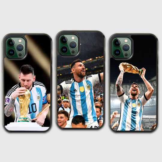 Messi winning world cup for Argentina - IPhone Cases, IPhone Cases Printed Pootball Players, Gifts For Football Lover, Soccer Merch