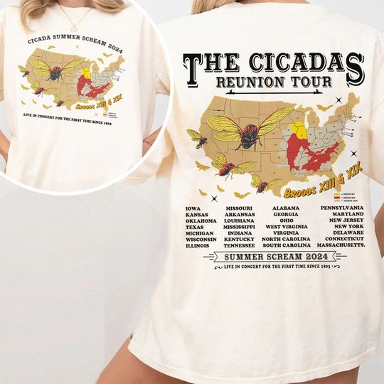 The Cicadas Reunion Tour Shirt, Cicadas Invasion Summer Scream 2024 Tee, Double side t-shirt multiple colors full sizes S-5XL shirt