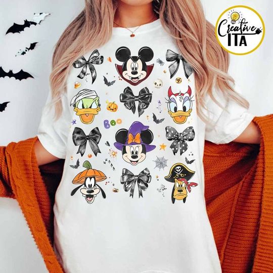 Mickey and Friends Coquette Bow Disney Halloween Shirt, Disney Halloween Shirt, Halloween Merch, Halloween Clothing for Men, Women and Kids