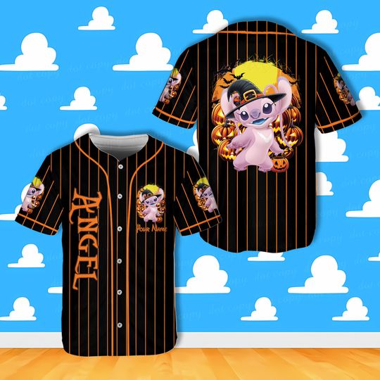 Custom Stitch Angel Halloween Baseball Jersey, Disneyland Halloween Family Matching Outfit, Magic Kingdom Halloween Jersey For Stitch Lover