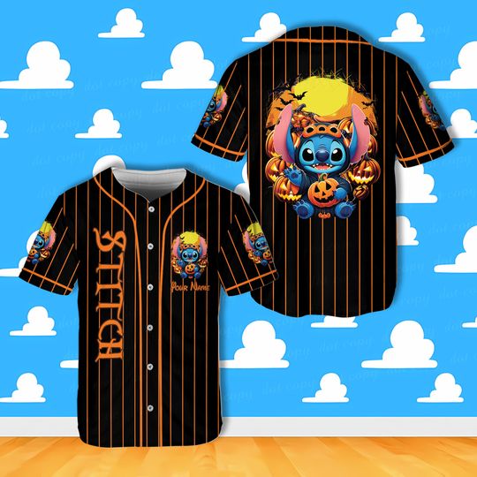 Custom Stitch Angel Halloween Baseball Jersey, Disneyland Halloween Family Matching Outfit, Magic Kingdom Halloween Jersey For Stitch Lover