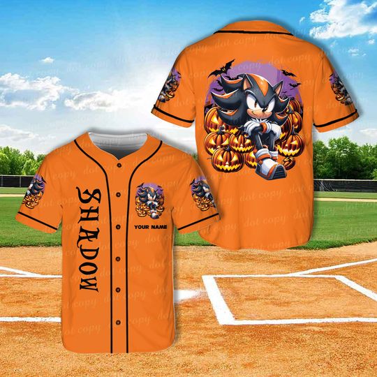 Custom Sonic the Hedgehog Halloween Baseball Jersey, Personalized Sonic Shirt, Cartoon Sonic Matching Halloween Party Outfit For Sonic Lover