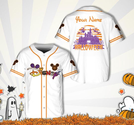Custom Disneyland Mickey Halloween Baseball Jersey, Disney Family Halloween Shirts, Personalized Disney Mickey Pumpkin Outfit For WDW Lover