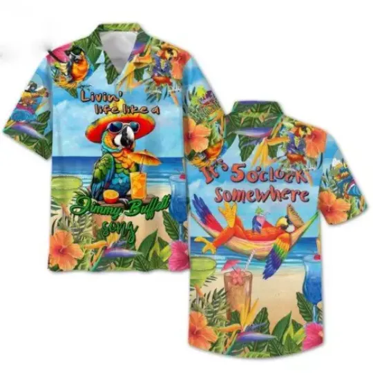 Livin’ Life Like A Song Jimmy Buffett It’s 5 o’clock Some Where Hawaiian Shirt, Jimmy Buffett Fan Gift, Parrothead Island