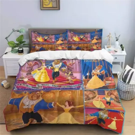 Princess Belle & Prince Adam Dancing Beauty And The Beast Bedding Set, For Home and Living, For Fan Gifts, Disney Merch