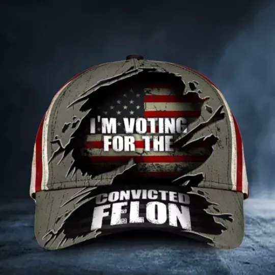 I'm Voting For The Convicted Felon USA Patriotic Crack Pattern Baseball Cap AOP, Funny US Election 2024 Merch, Politic