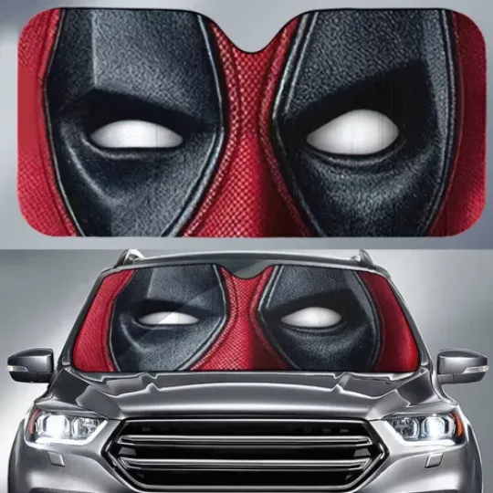 Deadpool Face Amazing Superhero Deadpool 3 Car Sun Shade, Best Gift For Fans, Cartoon Car Windshield Sun Shade