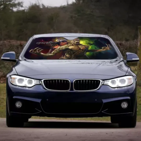 Amazing Groot & Rocket Raccoon Superhero Car Sun Shade, Best Gift For Fans, Cartoon Car Windshield Sun Shade