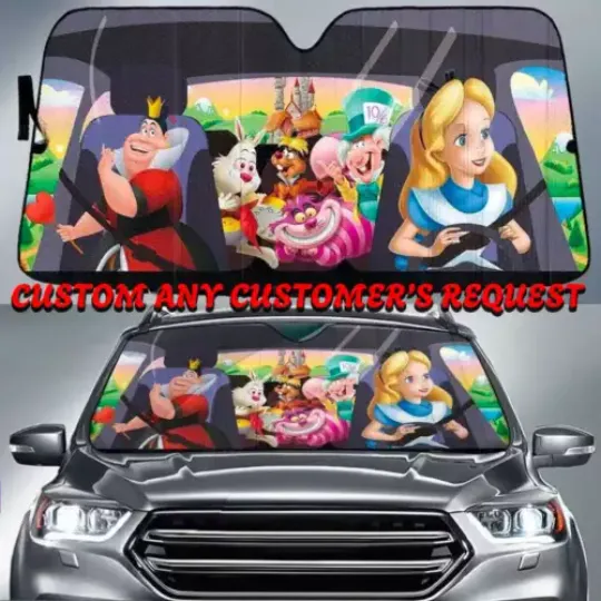 Alice In Wonderland Car Sun Shade, Best Gift For Fans, Cartoon Car Windshield Sun Shade