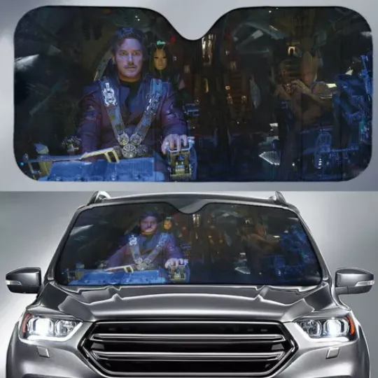 Star Lord Mantis And Groot Guardians Of The Galaxy Car Sun Shade, Best Gift For Fans, Cartoon Car Windshield Sun Shade